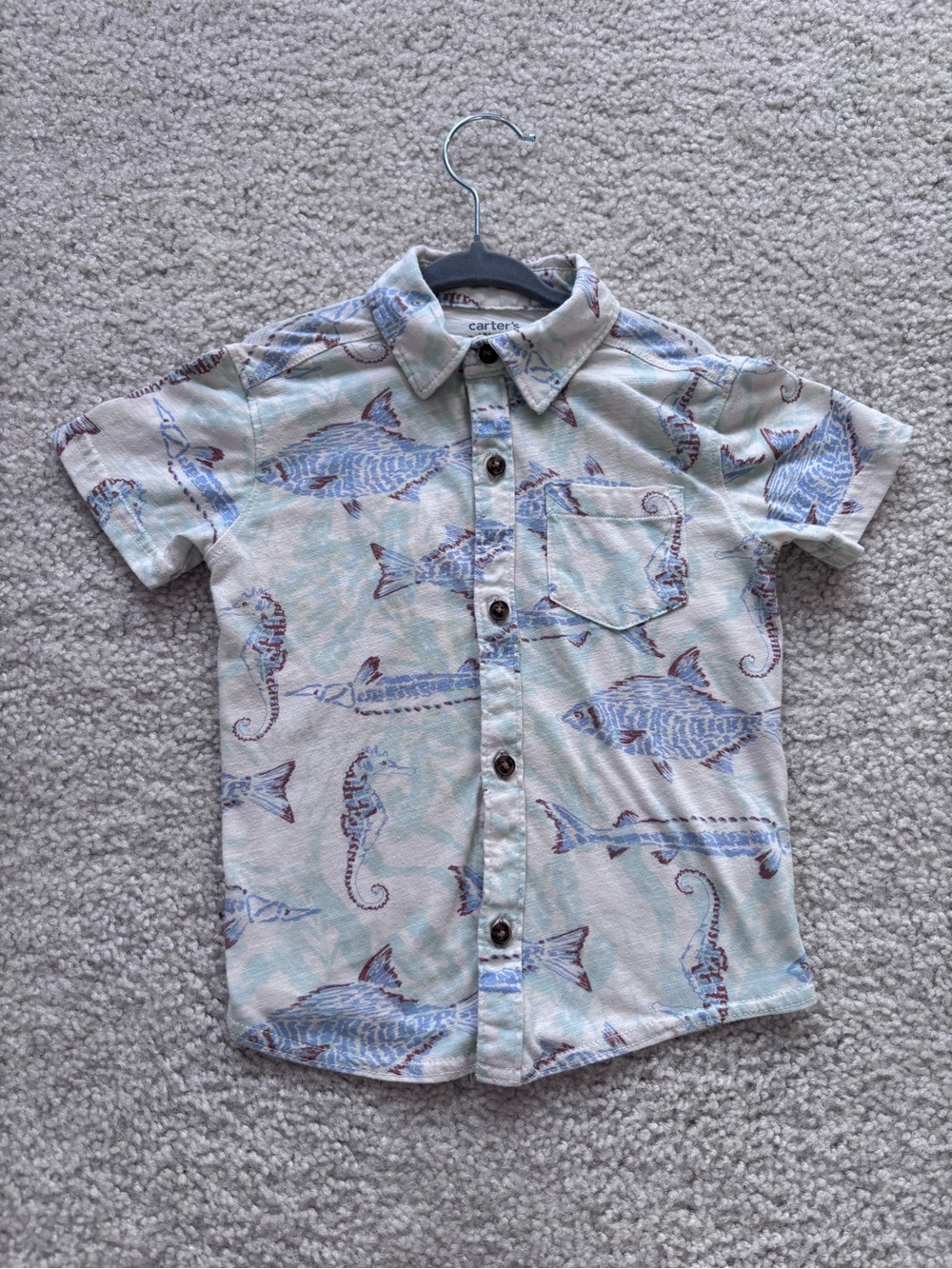 Carter's Light Blue Fish & Seahorse Button-Up Shirt
